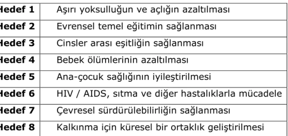 Tablo 3: BM Binyıl Kalkınma Hedefleri 