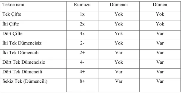 Çizelge 1.1. Tekne sınıfları ve rumuzları.  