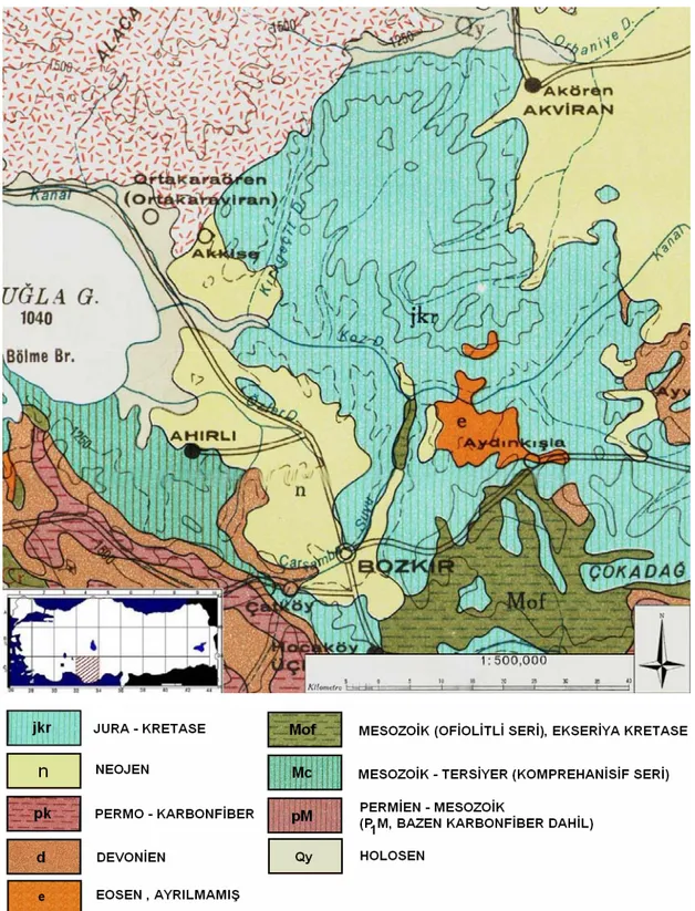 Şekil 2. Çalışma alanının jeoloji haritası 