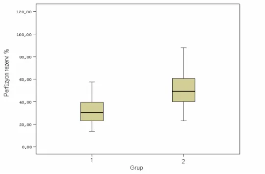 Şekil  3.  Diyabetik  hasta  grubu  ve  diyabetik  olmayan  kontrol  grubunun  ortalama  perfüzyon  rezervleri