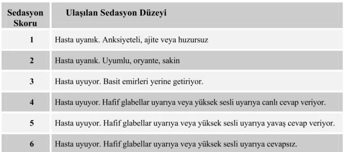 Tablo 2. Ramsay sedasyon skoru.  