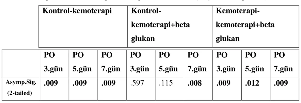 Tablo 8: Grupların serum total protein değerlerinin ikili karşılaştırılması (p&lt;0.05)