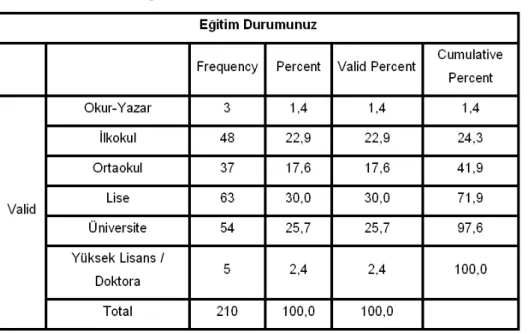 TABLO 8: Eğitim Durumunuz 