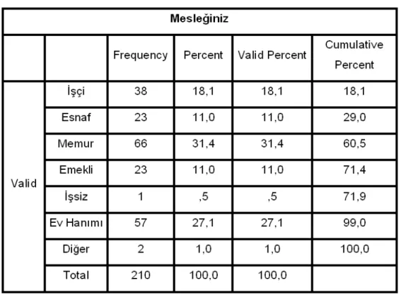 TABLO 9: Mesleğiniz 
