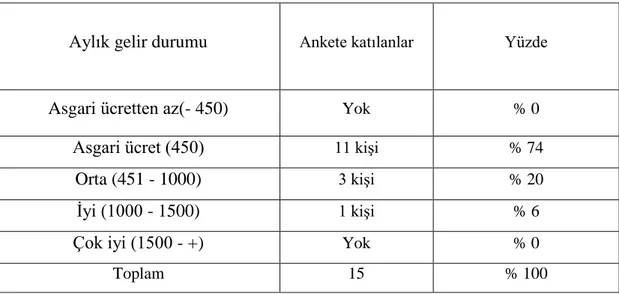 Çizelge 3.3: Ankete katılanların gelir durumu 