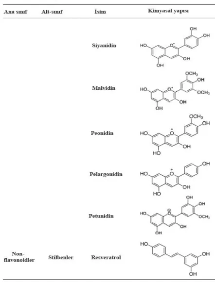 Tablo 2.7. Polifenoller ve kimyasal yapıları (devam) 