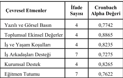 Tablo 3.2 Çevresel Etmenlerin Cronbach Alpha Değerleri 