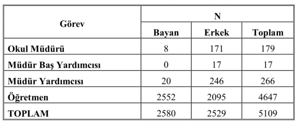 Tablo 5: Araştırmanın Evreni  Görev  N 