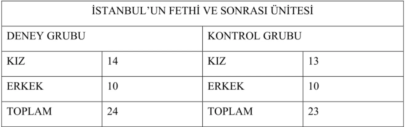 Tablo 1: Gruplardaki Denekler 