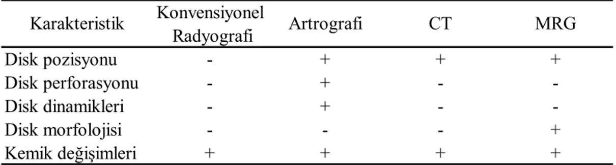 Tablo 1.3 TME görüntülemesinde kullanılan tekniklerin kapasitesi (Helms ve Kaplan 1990) 