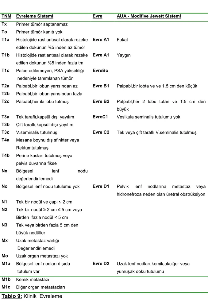 Tablo 9: Klinik  Evreleme 