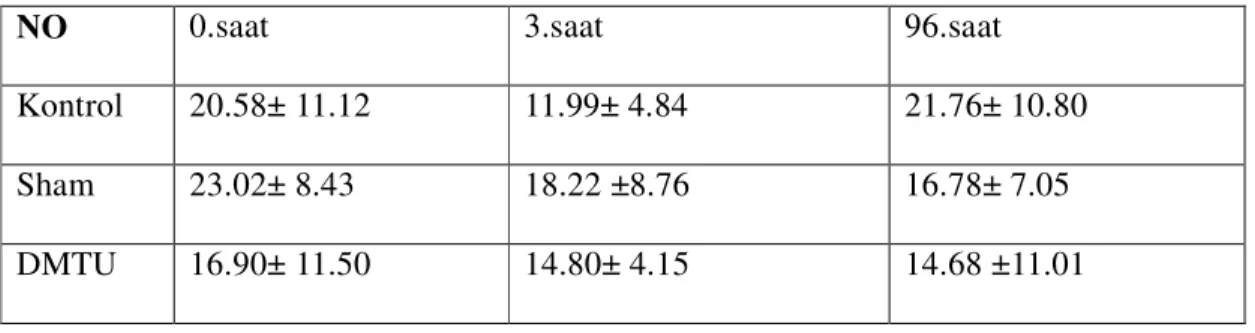 Tablo 3 Grupların plazma NO(µM) ortalama değerleri :  