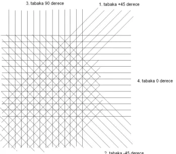 Şekil 6.1 [+45/-45/90/0] şeklinde açısal dizilime sahip numunenin 4 tabakalık kesitinin şematik çizilmiş hali