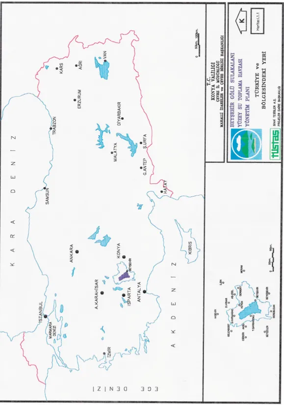 Şekil 3.1. Beyşehir Gölü Havzası’nın ülke ve bölge içindeki yeri ( Tüstaş 1999 )