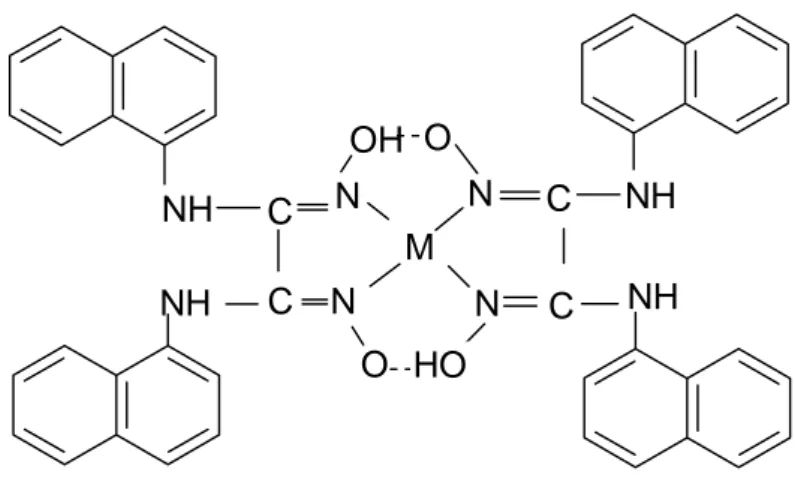 Şekil 1.19. N,N’-bis(1-naftil)diaminoglioksimin metal kompleksi 
