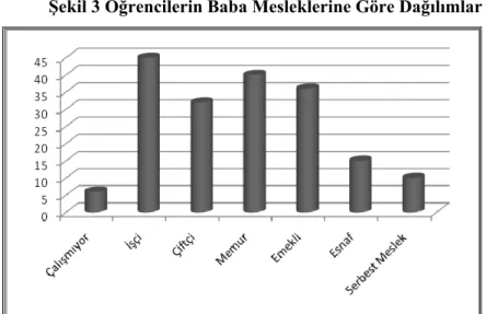 Şekil 3 Öğrencilerin Baba Mesleklerine Göre Dağılımlar 