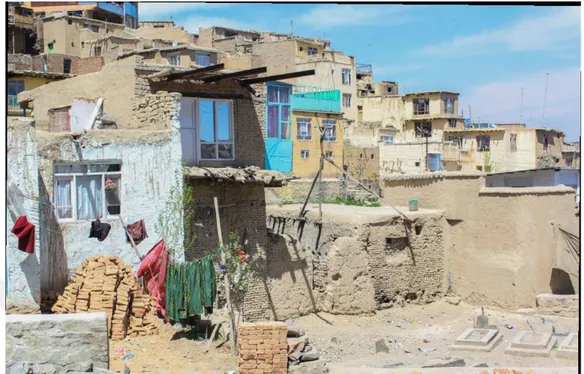 Figure 2.8. Illegal houses built in the Yamasa (Picture adapted from The state of Afghan cities, 2015)