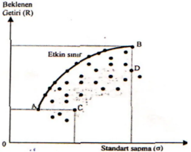 Şekil 1. Risk. Getiri ve Etkin Portföyler 