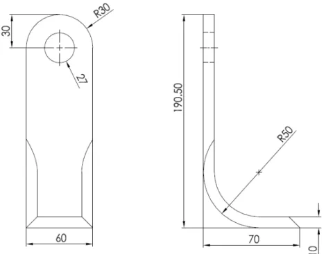 Şekil 3.4. Araştırmada kullanılan sap parçalama bıçağının şematik görünüşü (L Tipi). 