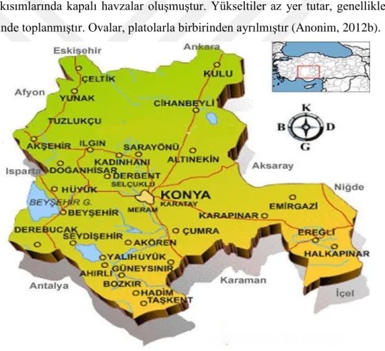 Şekil 1. Konya ili Haritası (Anonim, 2012d) 