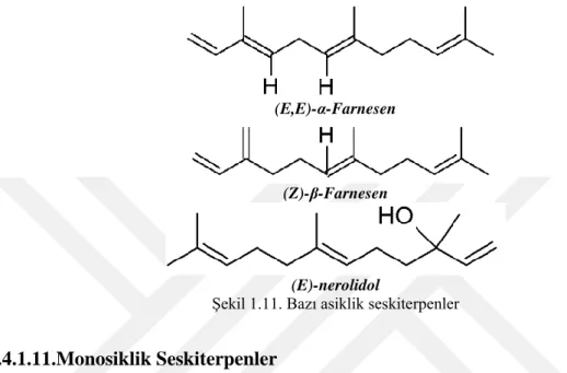 Şekil 1.11. Bazı asiklik seskiterpenler 