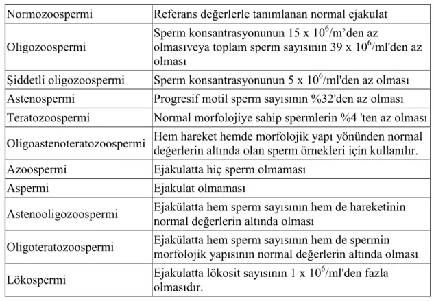 Çizelge 1.2. Sperm analizinde terminoloji (WHO 2010).          