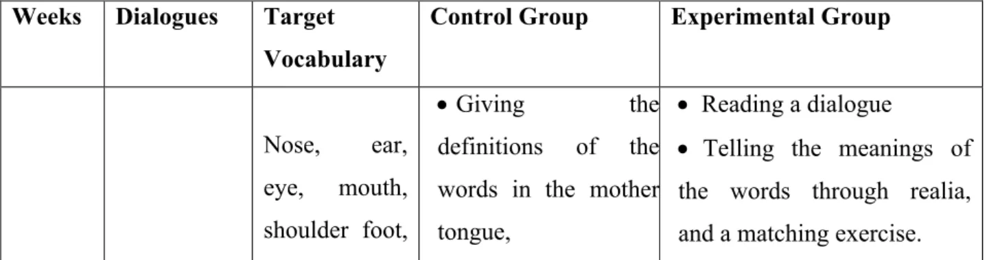 Table 1: The Design Outline for the Groups