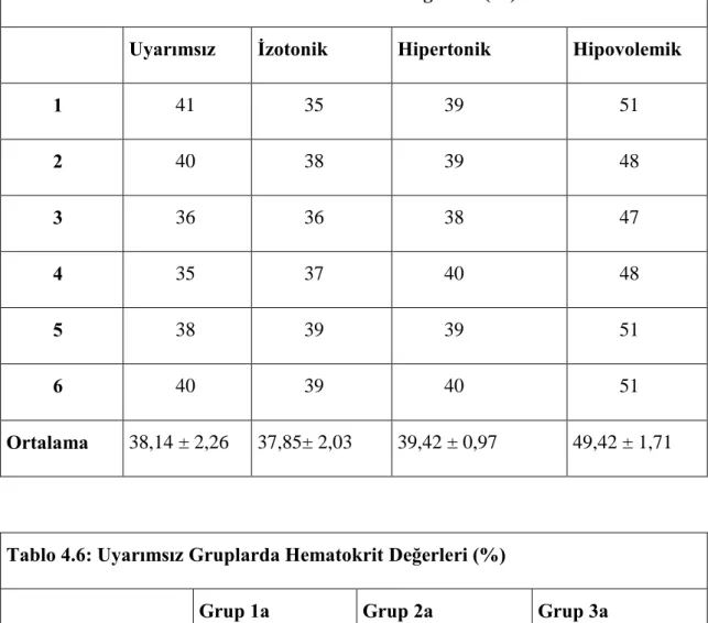 Tablo 4.5: PTU + Tiroksin Grubu Hematokrit Değerleri (%)