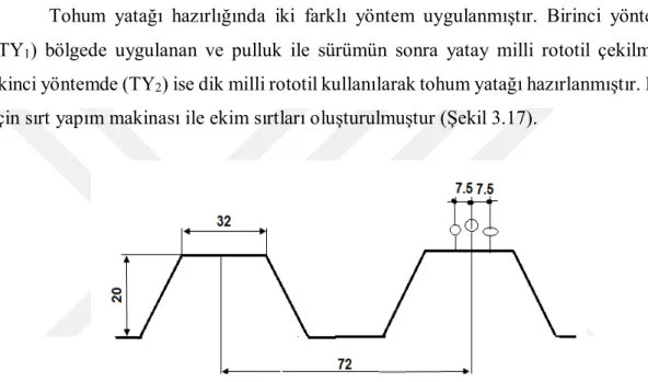 Şekil 3.17. Ekim sırtının görünüşü ve ölçüleri (cm) 