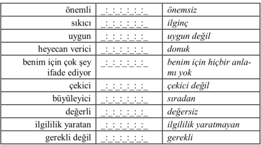 Tablo 2: Gözden Geçirilmiş Kişisel İlgilenim Envanteri  önemli  _:_:_:_:_:_:_  önemsiz 