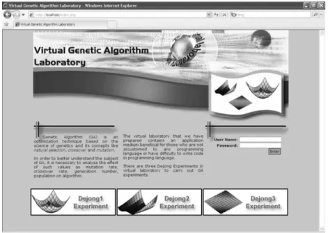 Figure 5 exhibits the main page of the program. In order to log on to the  experiment page, students must enter the user name and password assigned by the  supervisor