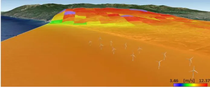 Şekil 6. Antakya körfezi olası türbin yerleşimi Google Earth izdüşümü  (Google Earth projection of  probable wind  türbine settlement at Antakya bay)