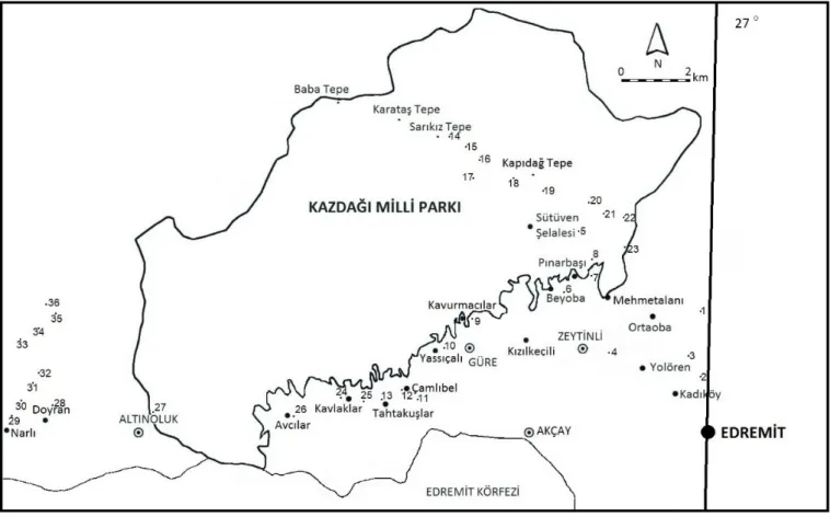 Figure 1. Map of collecting localities, Kazdağı, Balıkesir . 