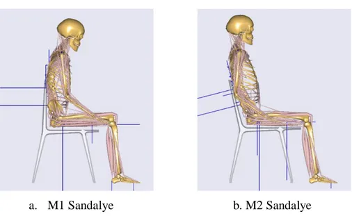 Şekil 2. AMS ile gerçekleştirilen (a) M1 ve (b) M2 sandalye ergonomi modelleri 