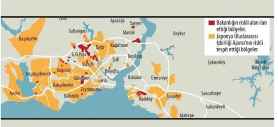 Şekil 1. İstanbul için JICA ve Bakanlığın riskli tespit edilen alanları (Sinecen, 2002; Zadeh, 1965)