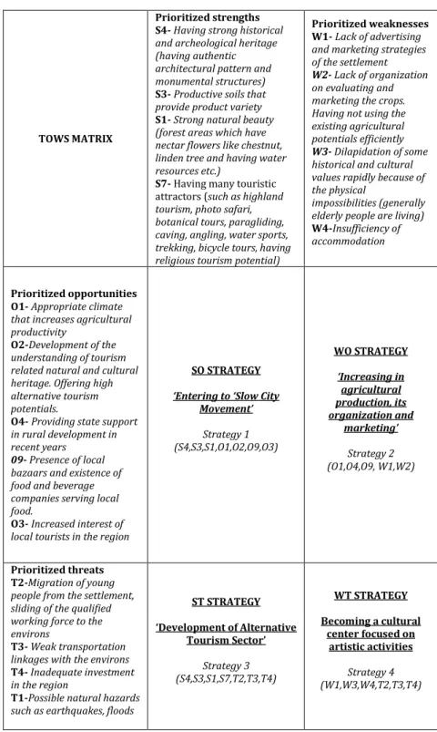 Table 5. Prioritization of the alternative strategies  Produced Strategies for Birgi 