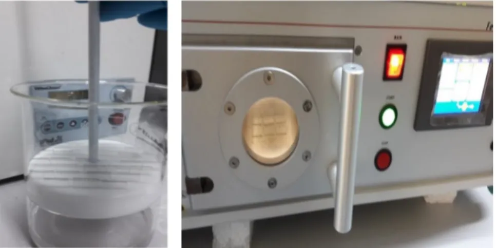 Şekil 3.2. Cam temizliğinde kullanılan stand ve oksijen plazma sistemi 