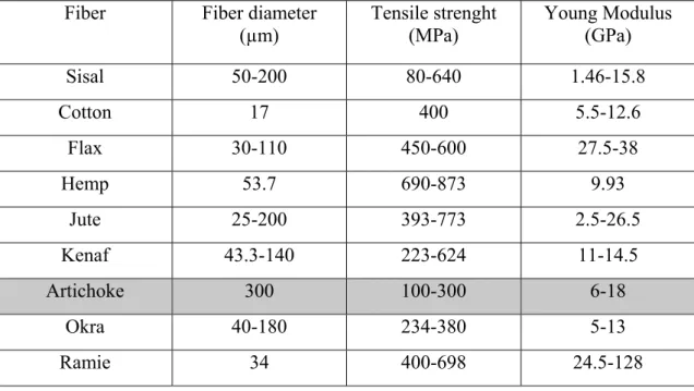 Table 3. Mechanical properties of lignocellulosic fibers [8-9]. 