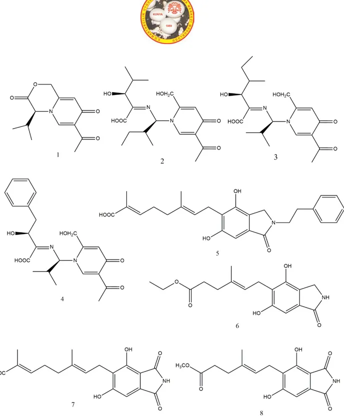 Şekil 3. Erinaserin 1-8  Psilosibin ve psilosin birçok halüsinojenik  mantar 