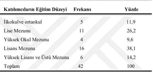 Tablo 3. Katılımcıların Eğitim Düzeyi 