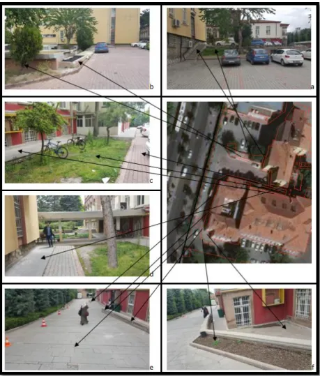 Figure 10. The examples of created  GIS  based  polyline  objects  which  define  physical  obstacles  and  different  types  of  land  use  regions  that  have  continuity  of  internal  circulation  in  study  area  (Some  examplesa: stairs, wall, lands
