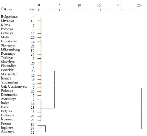 Şekil 3. İthalat verilerine ait dendogram 