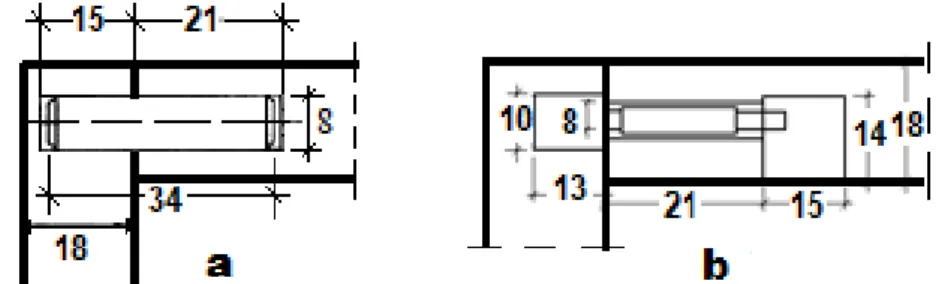 Şekil 3.  Kavela (a) eksantrik çektirme (b) ve ölçüleri (mm) 
