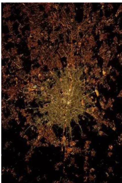 Figure  24.  Satellite  night  view,  indicating  a  strong  North  direction  of  urbanization  gradient  in  Milan  (NASA) 