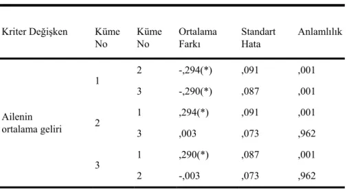 Tablo 8: Çoklu Karşılaştırma Analizi Sonuçları 