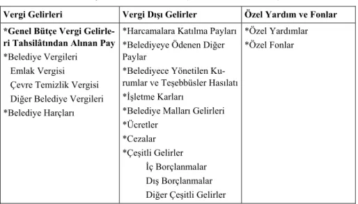 Tablo 2: Belediye Gelir Kalemleri (1995-2005 Dönemi) 