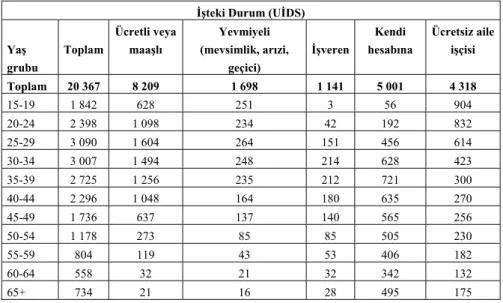 Tablo 5. Yaş Grubu ve İşteki Duruma Göre İstihdam (‘000) 