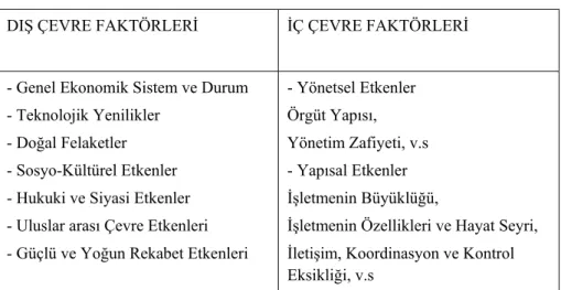 Tablo 1.1. Krize Yol Açan Faktörler 