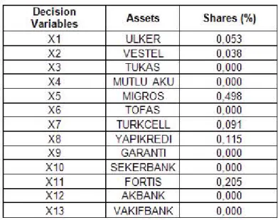 Table 1. Solution of the portfolio optimization model