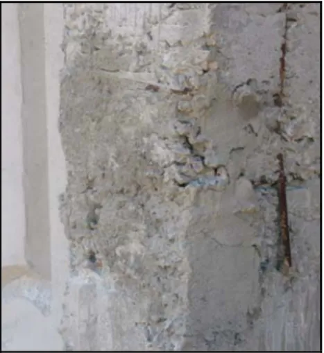 Figure 4.  The spallings on the interior surface of the  shear wall. 